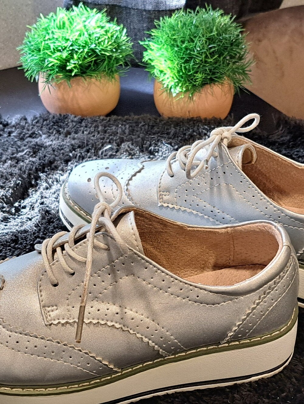 Women's Light Gray Lace-Up Platform Loafers